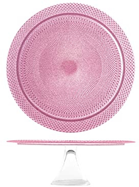H&H 6360435 Alzata Con Piede Glam, Vetro, Rosa, cm 33
