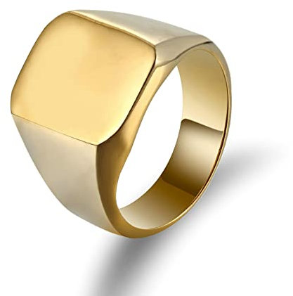 Ayoiow Herren Ring Edelstahl, Freundschaftsringe Gravur Quadratischer Siegelring Aus Gold Ring Größe 70 (22.3)