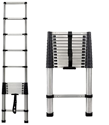 Escalera telescópica de Acero Inoxidable, 3.8M/12.5FT Escaleras Plegables, Multifunción Escalera Extensible para Limpiar Canalones, Decorar, Pintar Paredes, Capacidad de 300 Libras