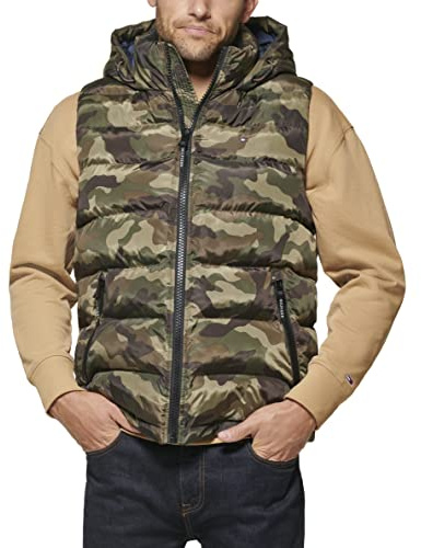 Tommy Hilfiger Men's Hooded Puffer Vest, Camouflage, Medium