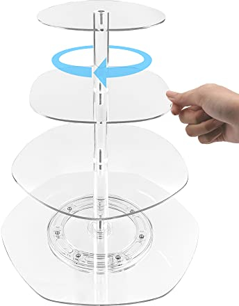 SNAILGARDEN 360º drehbar Cupcake Ständer,4-stöckig Acryl Rotierender Kuchenständer,Nachmittagstee Party Server Teller Ständer für Tasse Kuchen Obst Dessert,Wiederverwendbare Essen Servierplatte Stand