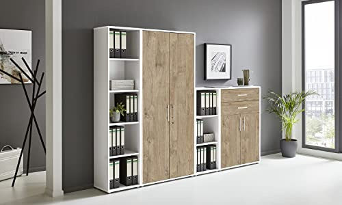Schrankwand TABOR 22 Büroregal Aktenschrank Büroschrank abschließbar in diversen Farbvarianten (weiß/Gold Harbor Oak)