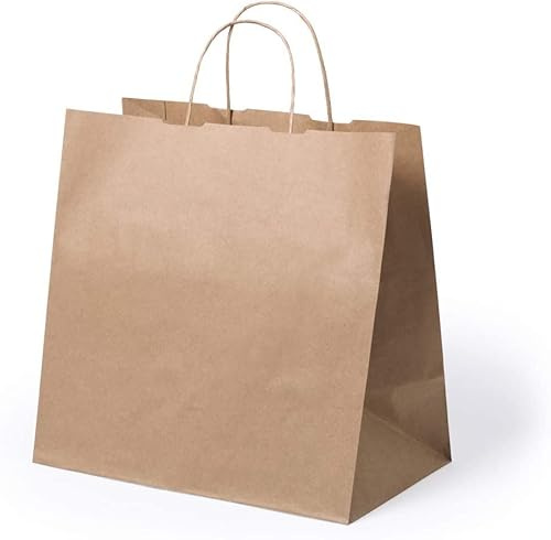 Take Away Kraftpapiertüten mit verstärkten, gewellten Griffen, sehr stabil, 200 Stück, ideal für Restaurants und Geschäfte.