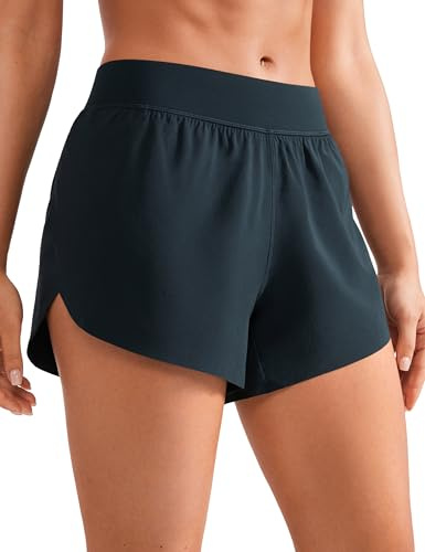CRZ YOGA löparshorts för dam med hög midja - sidodelade snabbtorkande sportshorts Lättviktiga gymshorts med foder Sann marin L