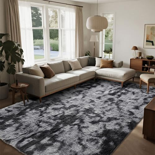 ASIinnsy Hochflor Teppich Wohnzimmer Flauschig Shaggy Weich Modern Grau Teppich Schlafzimmer Kinderzimmer Deko Langflor Teppiche Groß rutschfest Plüsch-Teppiche (Schwarzgrau, 160 x 200 cm)