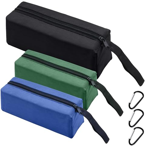 3 Pcs Multipurpose Tool Bags, Small Tool Pouches Zipper Tool Bags Waterproof Tool Organisers with 3 Hanging Buckles, Canvas Tool Storage Bags for Organising Screwdrivers Wrenchs Pliers Brushes Tools
