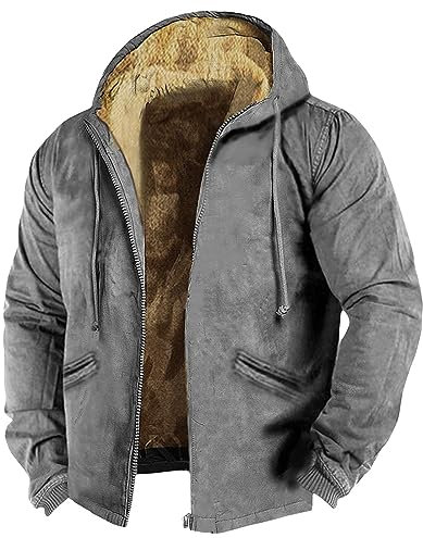 KONG JIMFAN Puffer Jacke Herren Motorradjacke Fahrradbekleidung Weiße Jeansjacke Kaschmir Strickjacke Herren Winterjacke Herren-Sweatshirt Motorradbekleidung Herren Set Skijacke Herren(Gray,M)