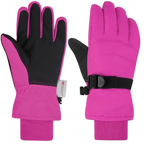 AMYIPO Kids Winter Snow Ski Gloves Children Snowboard Gloves for Boys Girls (B - Rose, 6-8 Years)