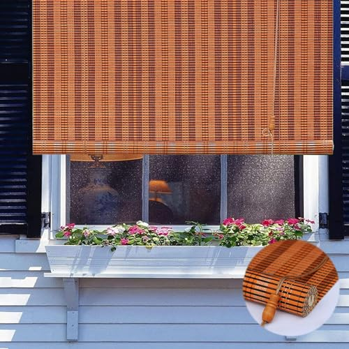 Bambusrollo Aussenbereich, Retro Bambus Rollo Jalousine 50-140cm Breit, Sommer Bambus Raffrollo Natur Holzrollos, Sonnenschutz Und Sichtschutz Rollo Fenster Tür, Verstellbare Höhe, Anpassba