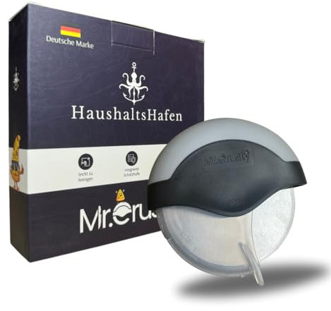 Mr.Crusty Pizzaschneiderad - Pizzaschneider mit ergonomischen Griff und praktischen Klingenschutz - spülmaschienenfest und superscharf - Pizzaroller in schwarz - von HaushaltsHafen