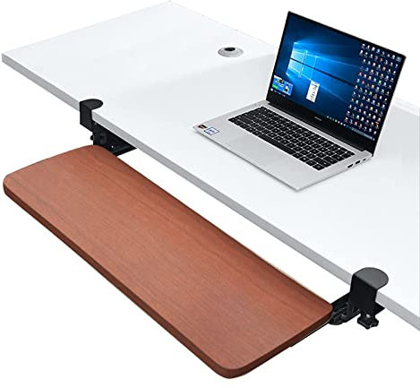 IkErna Holztastaturschale Mit Robusten C-Clamps, Schiebetastaturregal Mit Glatten Schiebern, Büro-Tastaturschublade Unter Dem Schreibtisch/Teak/650 * 250 Mm