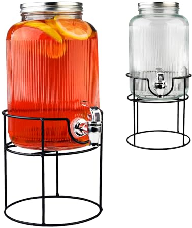 Dispensador de bebidas acanalado con grifo antigoteo, dispensador de agua de cristal con soporte y tapa, dispensador de limonada de 4 L