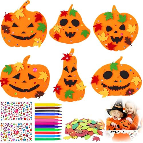 Herbst Basteln für Kinder, 80 Stück Halloween Herbst DIY Kürbis Bastelset, Bastelset Kinder Halloween, Kürbis Dekorationen für Herbst und Halloween, Kinder Bastelset mit Ahornblatt, Strassaufklebern