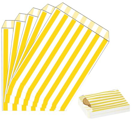 100 Stück Gelb Naschitüten Candy Bar Papiertüten Klein Kraft Butterbrottüten Bunt 13x18cm Mini Geschenktüten Papiertüten Bunte Tüten Candybar brotpapiertüten für Halloween,Weihnachten,Hochzeiten