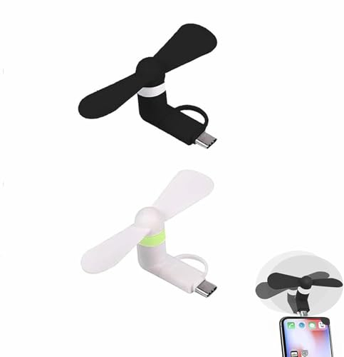 Rakiuty Mini-Handy-Lüfter,Mini-Handy-Ventilator,2 Pcs Tragbarer Kühler Rotierender Ventilator,USB Ventilator Klein Leise,2-in-1-Lüfter für Android-Telefone/Type-C-Telefone