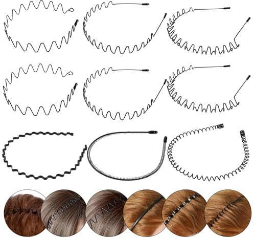 Giantree Serre Tete Homme 9 Pièces, Bandeaux Ondulés Bandeau en Métal Noir à Vagues Bandeau Metal Homme Unisexe Serre Tete Accessoires