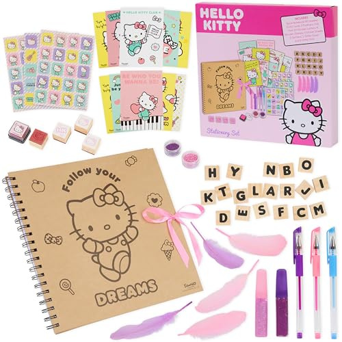 Hello Kitty Sanrio Scrapbook Zubehör Set Notizbuch Anime Sticker Stempel Gel Pens Glitzer für Schule Malen Basteln Journaling Scrapbooking