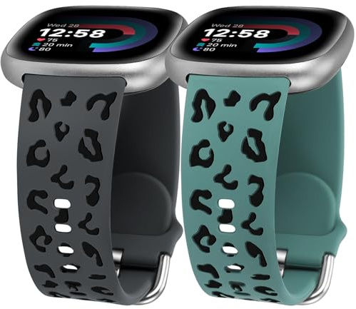 TOYOUTHS 2 Stück Leopard Gravierte Armband kompatibel mit Fitbit Versa 4/Versa 3/Sense 2/Sense Armband, Frauen Männer Zweifarbig Gepard Sport Solo Loop Silikon Fancy Armbänder für Versa 4