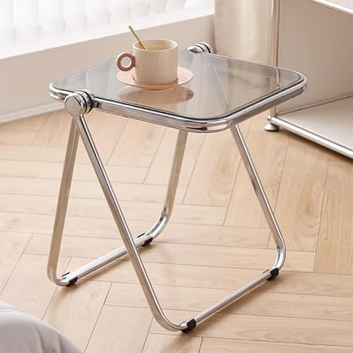 ZJHESXV Beistelltisch aus Acryl - Klappbarer Kleiner Beistelltisch, Tragbare Sofa-Nachttische, Moderner Durchsichtiger Couchtisch Für Küche, Wohnzimmer Und Schlafzimmer,Weiß,Größe: 36x41x44cm
