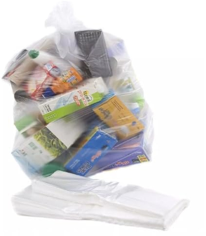 Tezraftaar® 50 x Bin liner Bags 18 x 29 x 39 200 Gauge 90ltr Clear Heavy Duty Refuse Sacks Bin Waste Bag for House Hold Kitchen Garbage