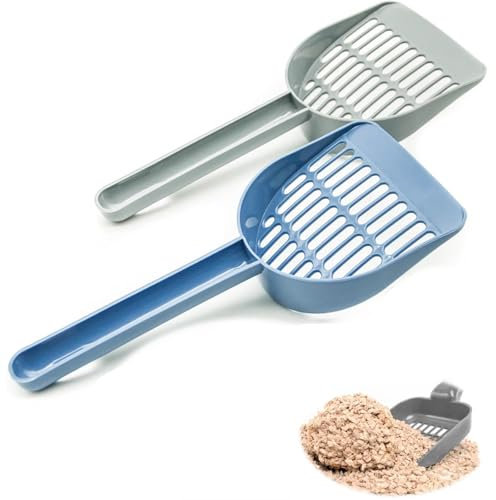2 palas fuertes para arena para gatos, pala de plástico para arena para gatos, pala para caca de gatos, pala de arena manejable, colador de arena, herramienta de limpieza, pala, juego de pala para