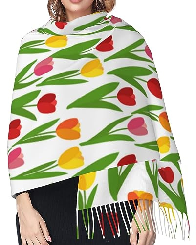 Hceaatb Damenschal, Tulpe, Frühling, Mode, Winter, Damen, Schal, Winter, warm, Kaschmirschal, Fransenschal, Schwarz , Einheitsgröße