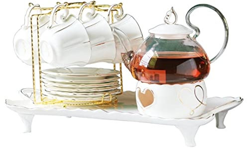 Juego De Te Juego De Té De Lujo Nórdico De 15 Uds, Tetera De Cristal Y Tapa De Cerámica, Portavelas De Preservación Del Calor, Juego De Tetera, Taza, Platillo, Tetera Juego De Cafe