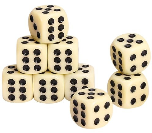 GWHOLE 10 Stück Würfel Set Elfenbein 6-Seitig, 16 mm, Spielwürfel Acrylwürfel Flüsterwürfel Dice Set Spielzubehör Würfelkönig für Würfelspiele Tischspiele