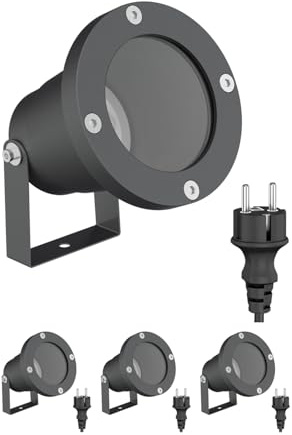 ledscom.de 4 trädgårdsstrålkastare DUK för utomhusbruk, IP65, stickpropp, antracit, 1x GU10 max. 15W
