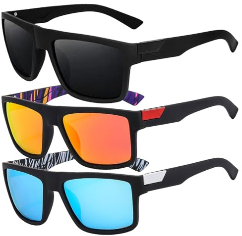 GWAWG Mens Polarised Sunglasses With UV400 Protection - Retro Style for Outdoors Sports, Golf, Cycling, Fishing, Hiking Eyewear (3 PCS)