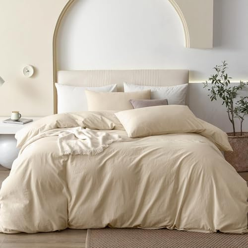 Covebett Bettwäsche Baumwolle 135x200 Beige Creme Taupe Uni Einfarbig Weich Renforce Baumwollbettwäsche 135x200 2 Teilig ÖKO-TEX Einzelbett Bettbezug und Kissenbezug 80x80cm mit Reißverschluss
