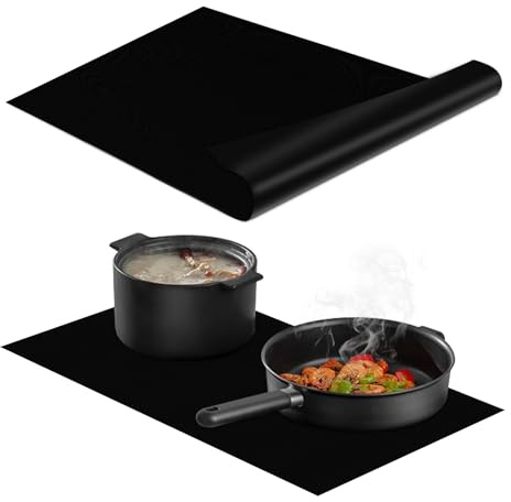 KitchenRaku 572°F Heat Resistant Induction Hob Protector Mat, 61 x 53 cm | Power Boost Compatible, for Magnetic Cooktops Cooking Use, Scratch and Stain Protection, Reusable, Non-Slip, Dishwasher Safe