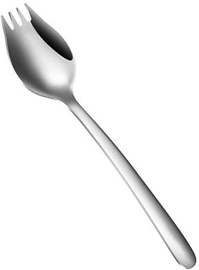 Amosfun Stainless Steel Pasta Fork with Long Handle, Portable Spoon and Fork Combination for Events and Camping, Sturdy Alloy Party Flatware, Silver Tableware for Home and Restaurant Use