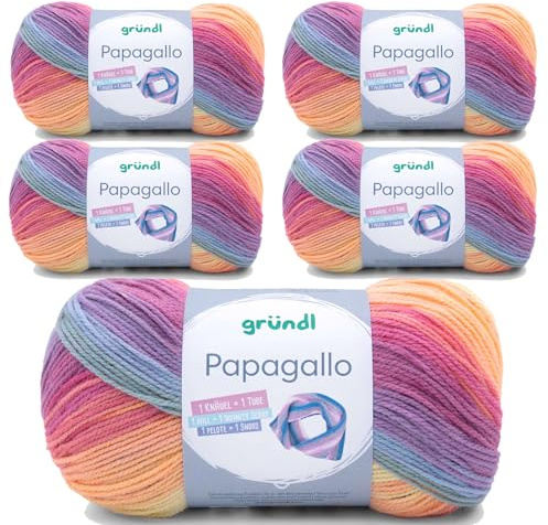 5 x 100g Wolle Set Farbverlaufswolle Gründl Papagallo Häkelwolle, Strickgarn pastell (04)