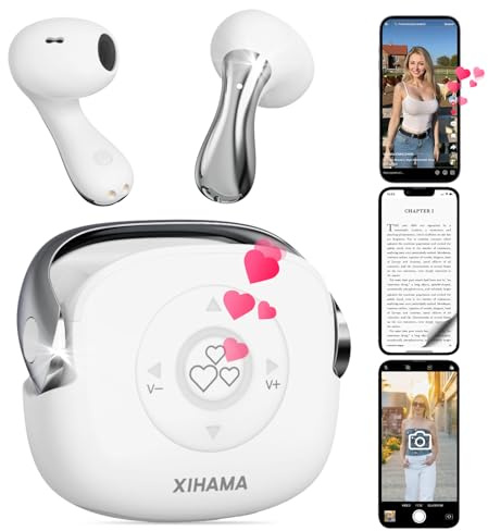 xihama 4-in-1 Earbuds Wireless Bluetooth with Scrolling Remote Control for TikTok YouTube IG Short Videos,Page Turner for Kindle App for | iPhone | Android | iOS | iPad | Tablet | White