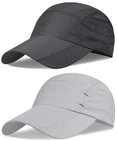 AYPOW 2 Packs Gorra de Béisbol Transpirable para Hombre, Gorra Running de Malla de Secado Rápido y Protección Solar, Sombrero Hombre Verano Viseras Ajustable y Plegable Ligera para el Aire Libre