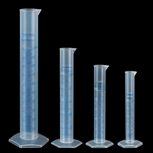 4 piezas Cilindros Medidores de Plástico,10 ml/25 ml/50 ml/100 ml | Cilindros Medidores de Plástico Graduados de Laboratorio Tubos de Medición con Escala Experimentos Científicos