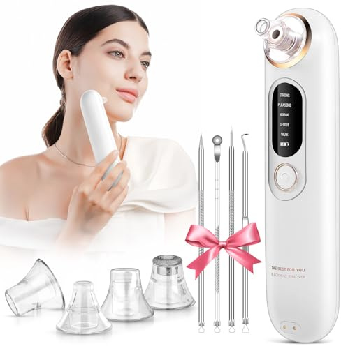 Aspiratore Punti Neri Elettrico Professionale, Pulitore per Pori con 5 Livelli di Aspirazione e 4 Testine, Aspirapolvere Viso per Rimozione di Comedoni, Brufoli e Grasso, per Tutti i Tipi di Pelle