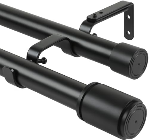 Anndason 1 Inch Double Curtain Rod 30 to 148 Inch Heavy Duty Double Curtain Rods for Windows Adjustable Telescoping Double Curtain Pole for Bedroom Kitchen Office Living Room (Black)