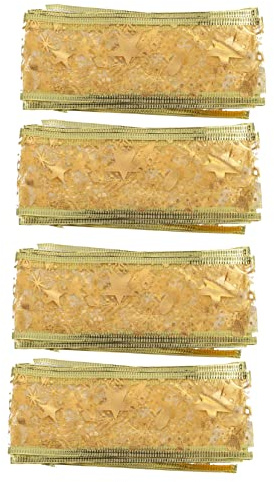 Homoyoyo 4 Rollen Weihnachtsband Goldene Stern Muster Geschenkband für Xmas Geschenkverpackung Diy Bastelband mit Weihnachtsdeko Schleifenband für Party und Geschenkboxen
