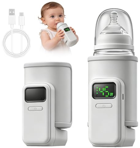 Wxeadu Flaschenwärmer Baby, Tragbarer Flaschenwärmer Baby Unterwegs, USB-Ladung Babyflaschen Wärmer, Baby Flaschenwärmer 6-Stufig 38-50℃, Babyflaschenwärmer mit LCD-Display, Flaschenwärmer Unterwegs