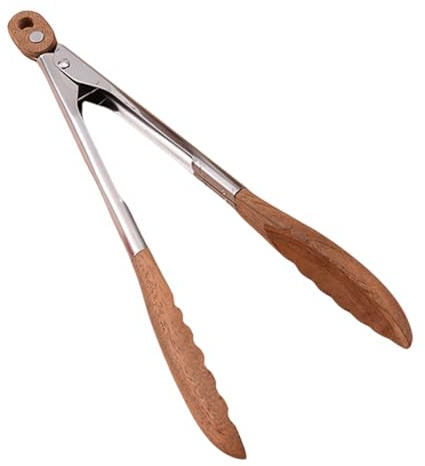 Pinzas de madera para ensalada - Pinza de cocina con mango de acero inoxidable | Pinzas para servir pasta resistentes al calor, utensilios para servir ensalada para pan, encurtidos, barbacoa, camping