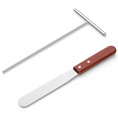 Crepe Spreader, Crepe Maker Tool Kit Includes 1 Small 10 Wood Handle Offset Spacula, 1 Stainless Steel 5 T-Shaped Batter Spreaders Crepes Turner Sticks Pancake Accessories