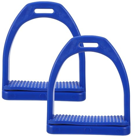 Toyvian 2pcs Large Blue Plastic Horse Riding Stirrup with Rubber Non-slip Pad, Safety Knee Ankle Protection Stirrups for Trail Riding and Show Jumping