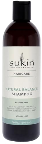 Sukin Natural Balance Shampoo 500ml - maintains naturally balanced hair - with an infusion of baobab, burdock & nettle extracts; cruelty free & vegan friendly.