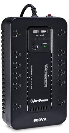 CyberPower ST900U Standby UPS System, 900VA/500W, 12 Outlets, 2 USB Charging Ports, Compact, Black