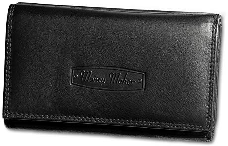 Imppac Money Maker echtes Leder Geldbörse Damen Kellnerbörse schwarz 13.5x4x10cm inkl. Feeanhänger D1OPJ702S Leder Geldbörse von Money Maker für die Frau