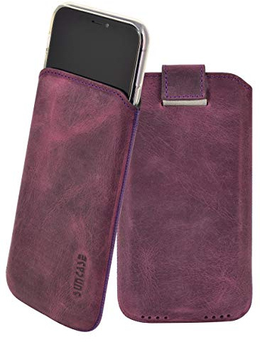 Suncase Etui Tasche kompatibel mit iPhone 11 Pro (5.8) mit ZUSÄTZLICHER Hülle/Schale/Bumper/Silikon *Lasche mit Rückzugfunktion* Handytasche Ledertasche Schutzhülle Case in antik-lila