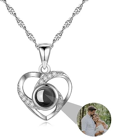 Ich Liebe Dich Halskette 100 Sprachen Projektion Halskette, 925 Sterling Silber Custom Foto Halskette herzförmige Schneeflocke Anhänger, Weihnachten Geburtstag personalisierte Geschenk für Frauen