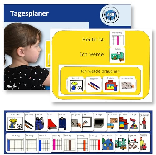 Fertigmachen Routine Autismus, Visueller Tagesplan Bildkarten (Deutsch) | Hilfsmittel für Kinder, ADHS, Schule/Kita/Alltag, 24 Symbole, abnehmbarer Packstreifen, PECS-kompatibel, Boardmaker PCS